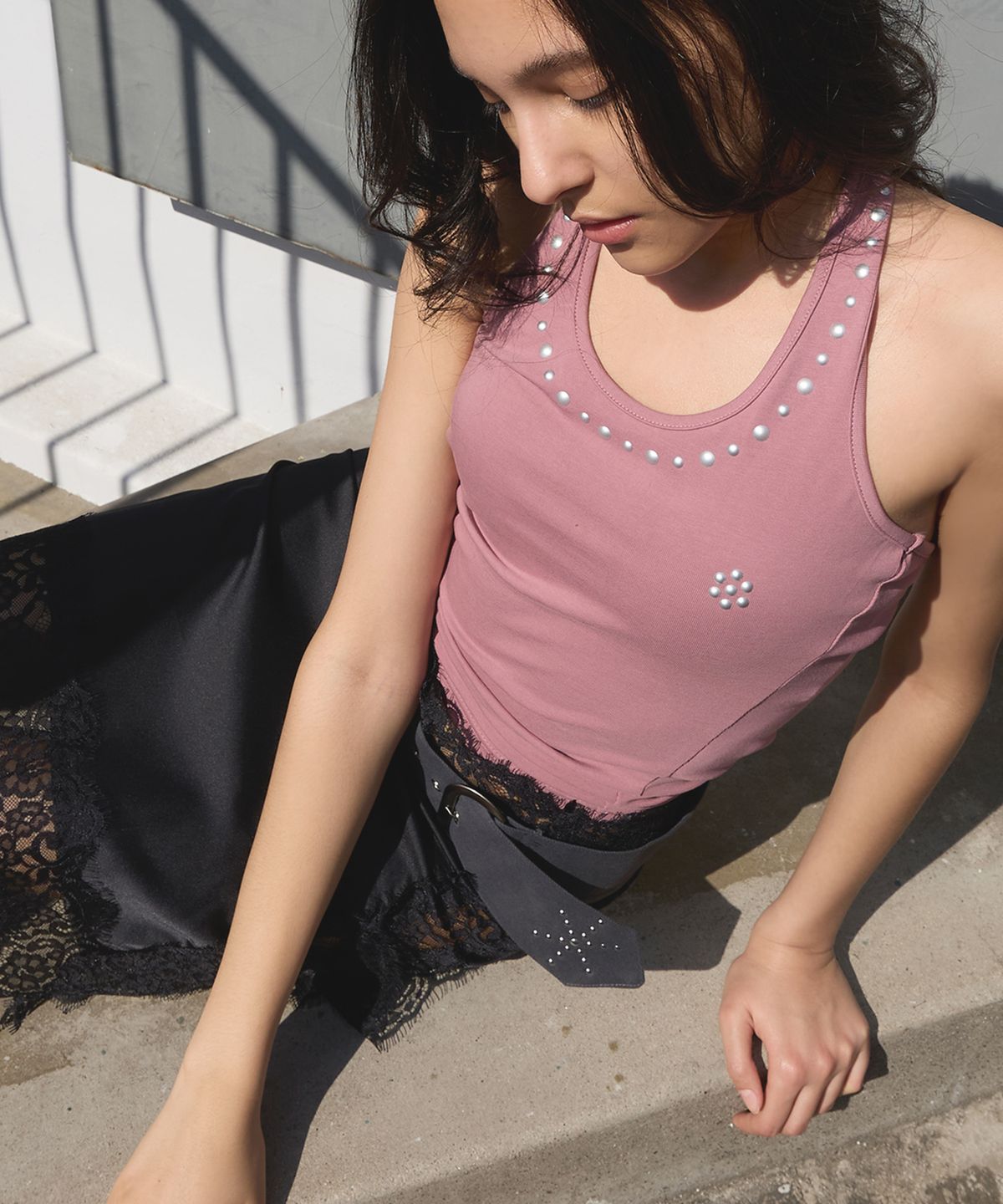 페이네틱(PAINETIC) Studded Halterneck Top (DARK PINK)