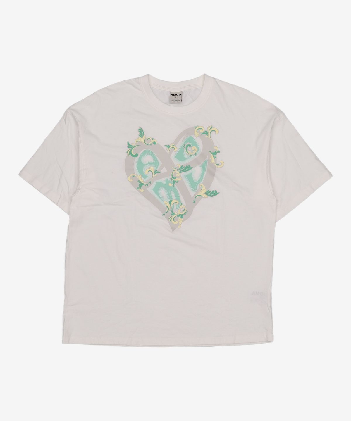 아모우(AMOU) Art Nouveau heart half T-shirts white 2