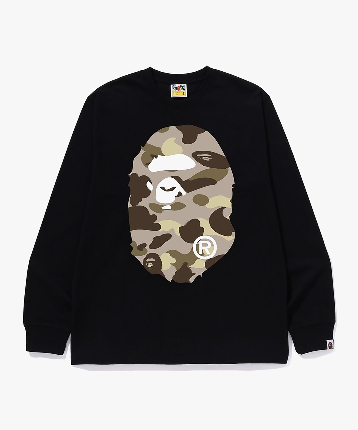 베이프(BAPE) 컬러 카모 빅 에이프 헤드 롱 슬리브 티셔츠(M) BLACK/BROWN