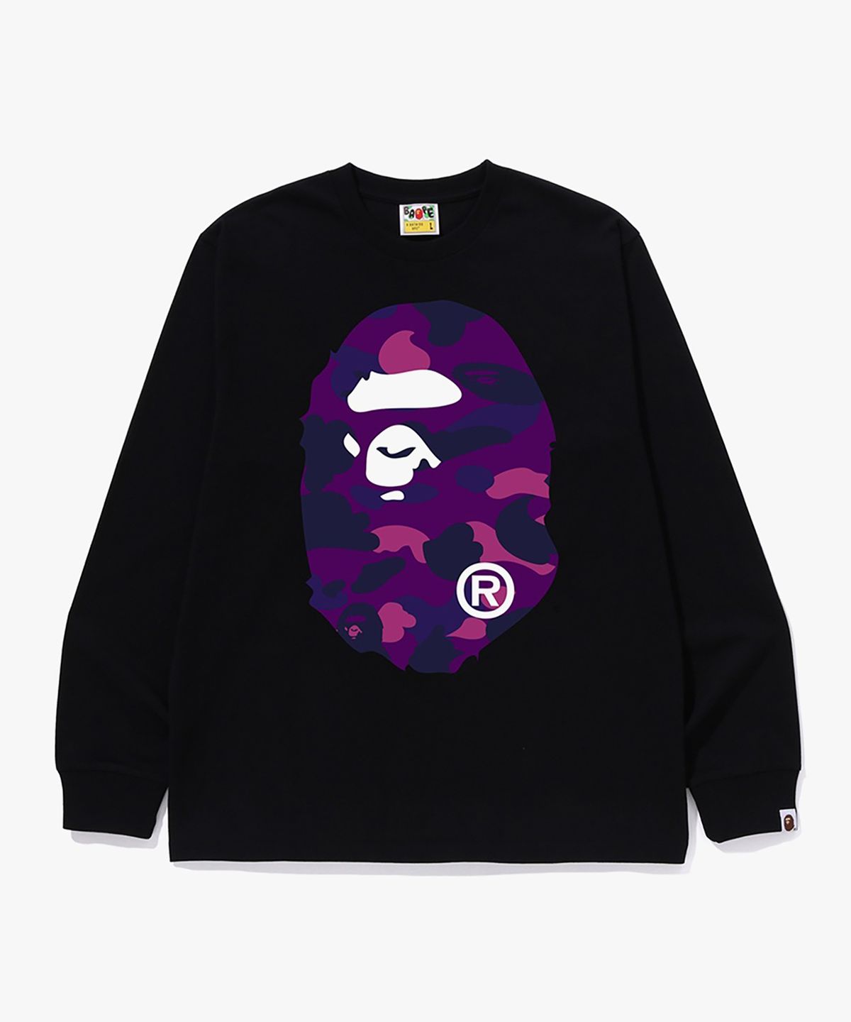 베이프(BAPE) 컬러 카모 빅 에이프 헤드 롱 슬리브 티셔츠(M) BLACK/PURPLE
