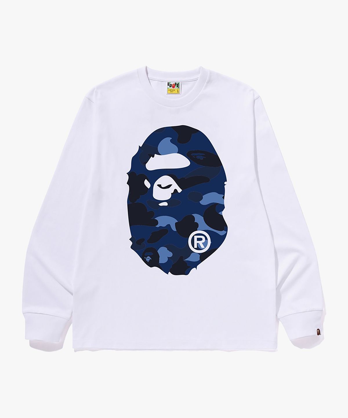베이프(BAPE) 컬러 카모 빅 에이프 헤드 롱 슬리브 티셔츠(M) WHITE/NAVY