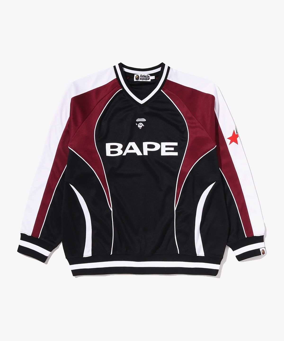 베이프(BAPE) 사커 로고 웜 업 릴렉스드 핏 롱슬리브 티셔츠(M) BLACK