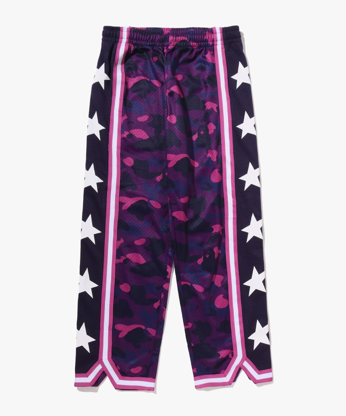 베이프(BAPE) 컬러 카모 메쉬 하이 스플릿 스냅버튼 릴렉스트 핏 팬츠(M) PURPLE