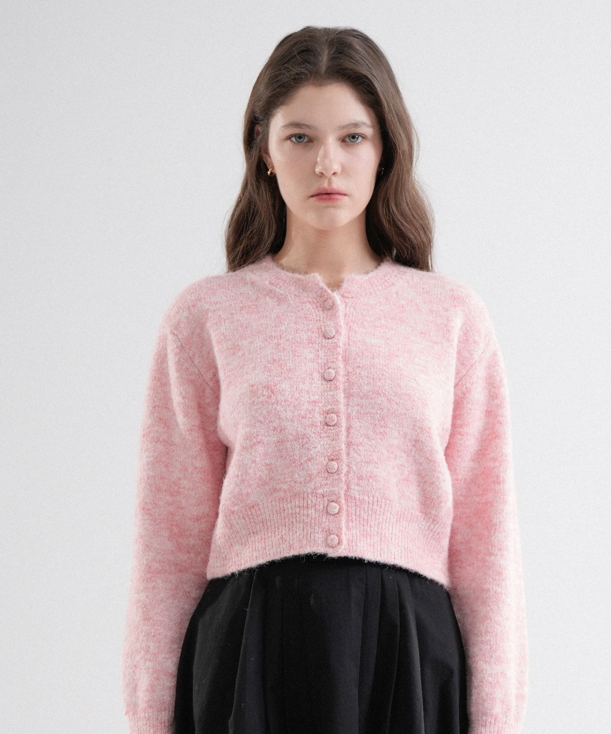 블레티(VLETI) Wool Color Mixed Knit Round Cardigan (Light_pink)
