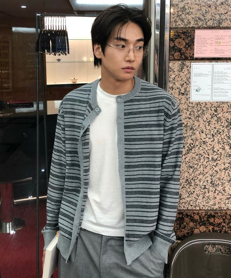 [COUTURE]워셔블 스트라이프 라운드 세미 오버핏 가디건 - 2color