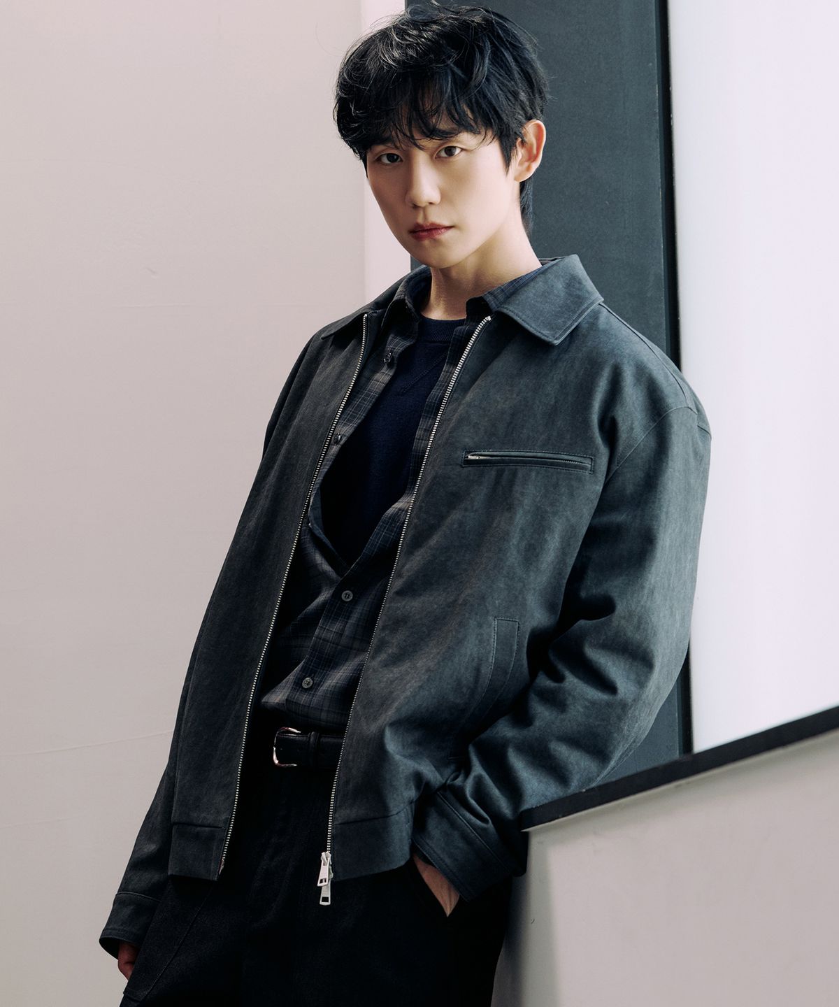 마인드브릿지(MINDBRIDGE) [COUTURE]피그먼트 워싱 집업 세미 오버핏 블루종