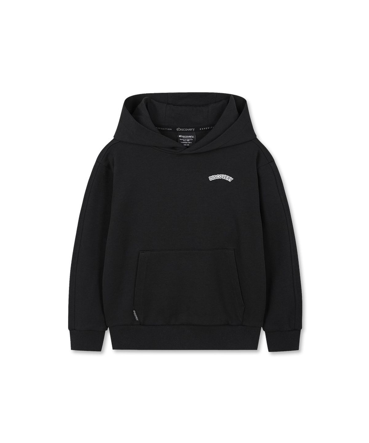 디스커버리 키즈(DISCOVERY KIDS) 키즈 에센셜 스몰로고 후드티셔츠 (BLACK)