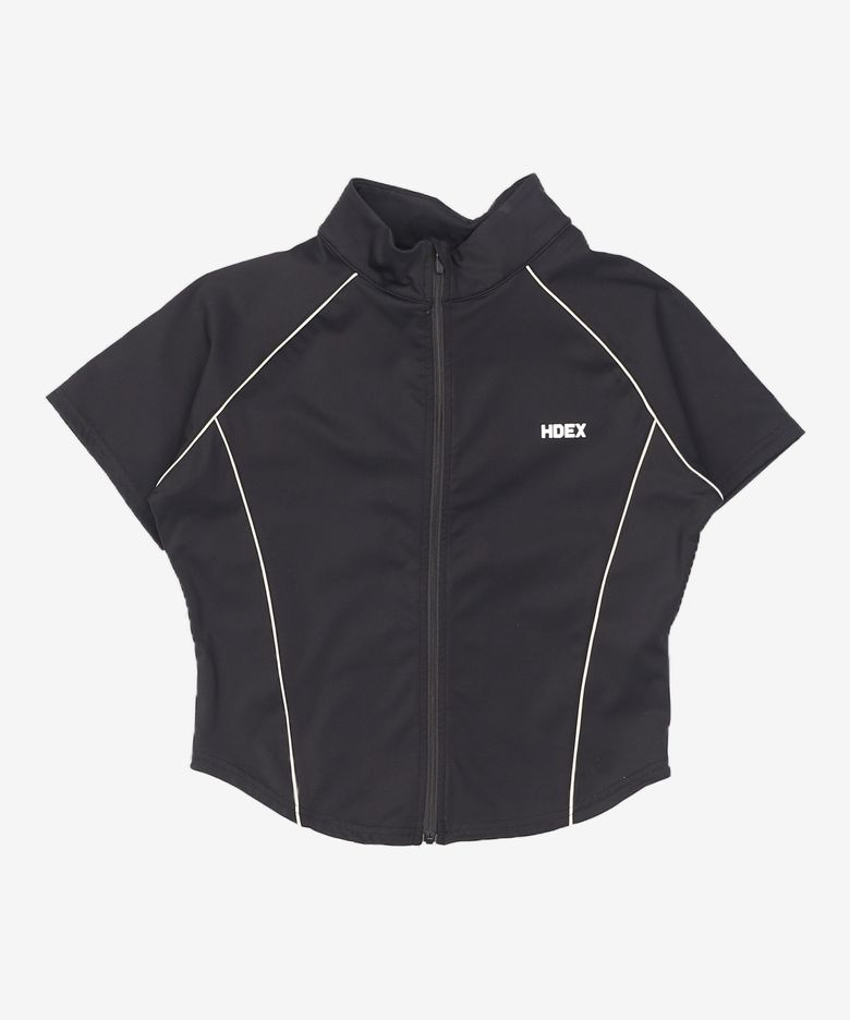 우먼스 서포트 파이핑 숏 슬리브 집업 (Black) L