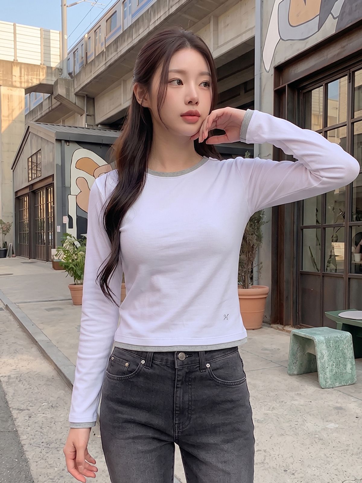 행텐(HANGTEN) 여성 레이어드 롱슬리브 티셔츠_003(10580-131-607-69)