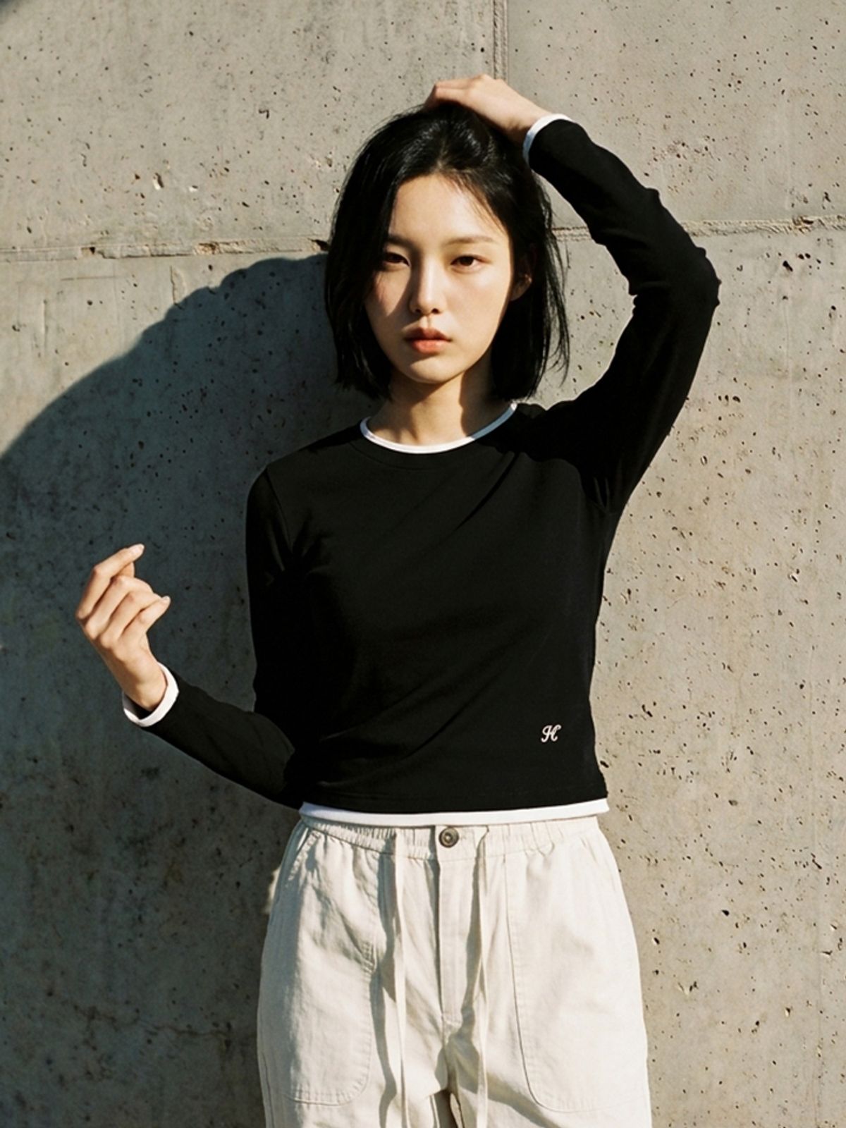 행텐(HANGTEN) 여성 레이어드 롱슬리브 티셔츠_100(10580-131-607-69)
