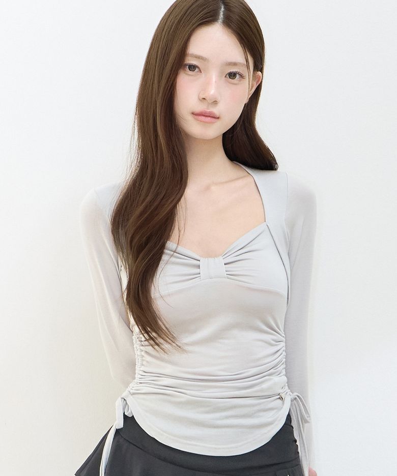 보우 볼레로 셔링 탑 그레이