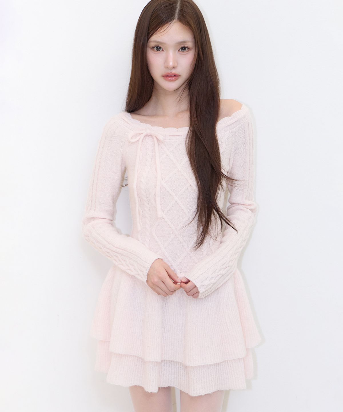 일리고(ILLIGO) 오프숄더 캉캉 원피스 핑크