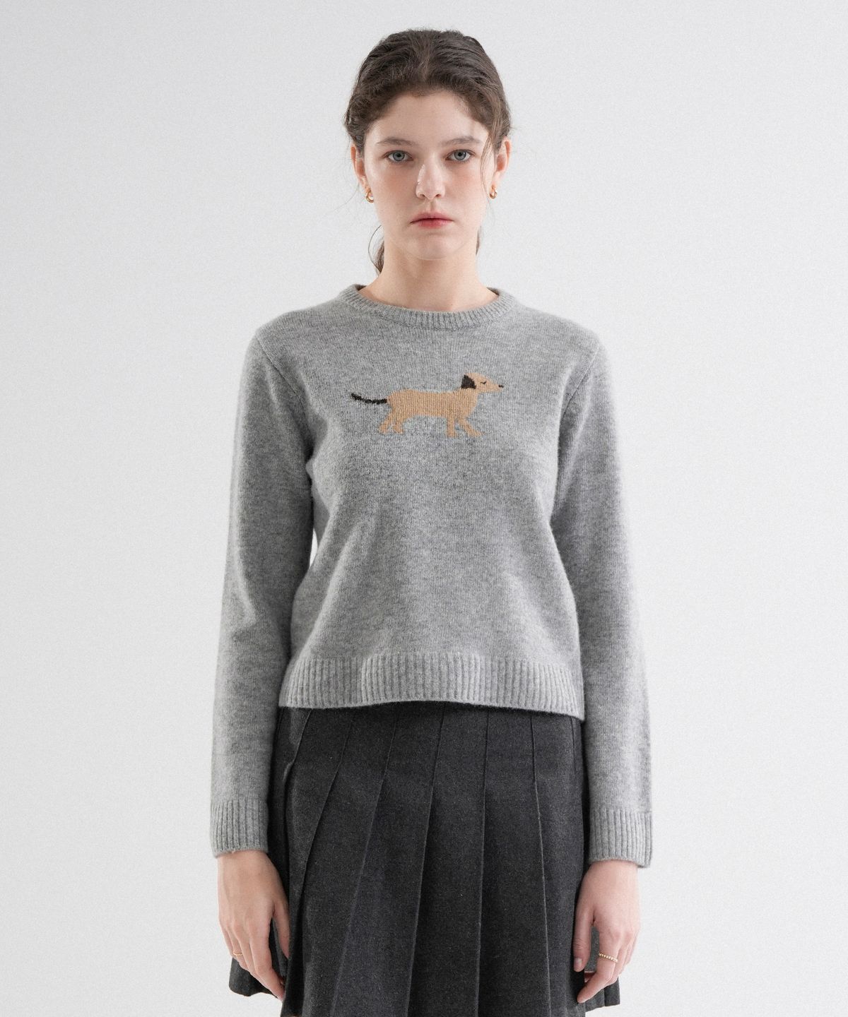 블레티(VLETI) Wool 100% Puppy Slim Fit Intarsia Round Knit (Gray)