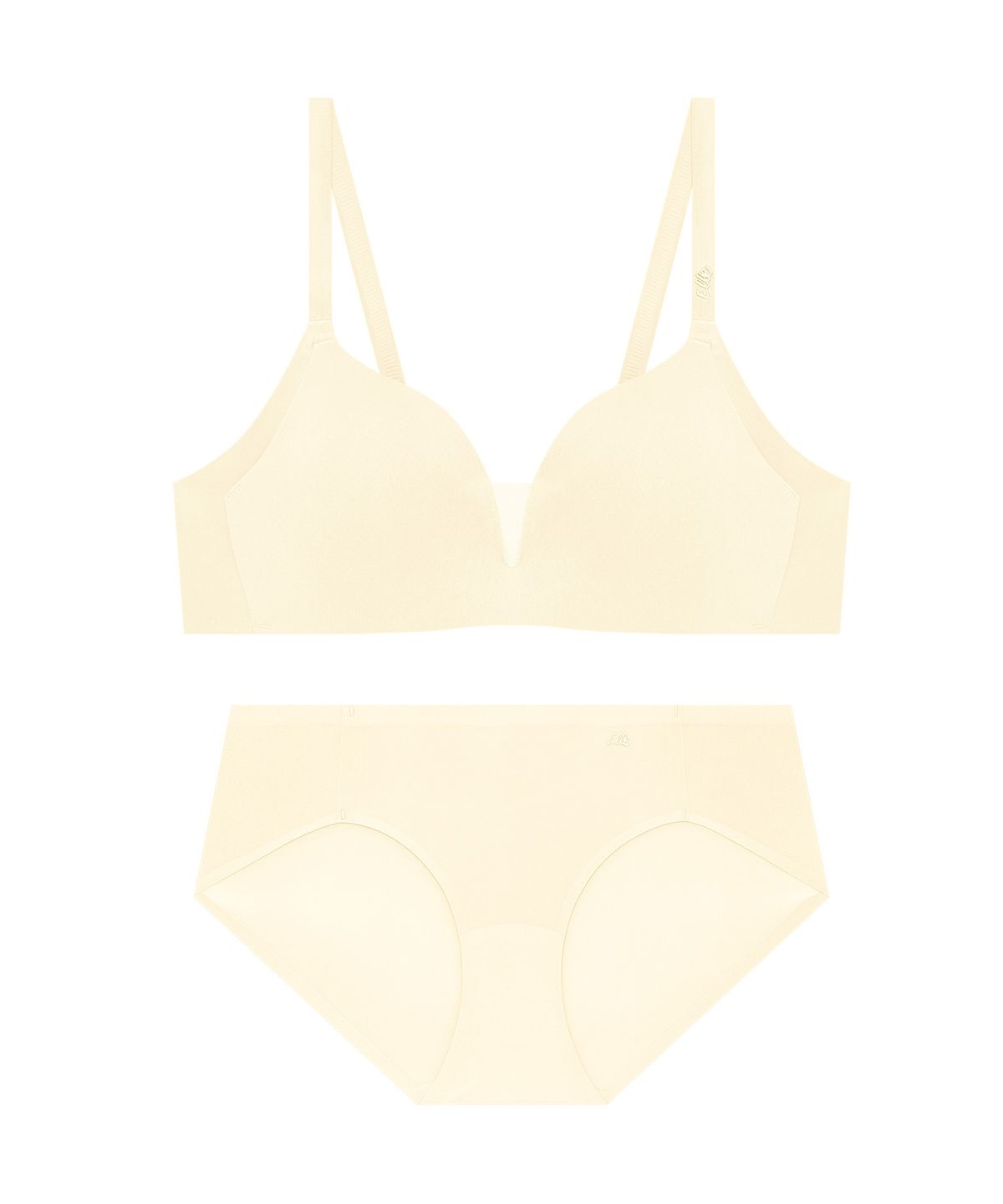엘르이너웨어(ELLE INNERWEAR) 올데이 푸딩 노와이어 브라 팬티 세트 - 크림