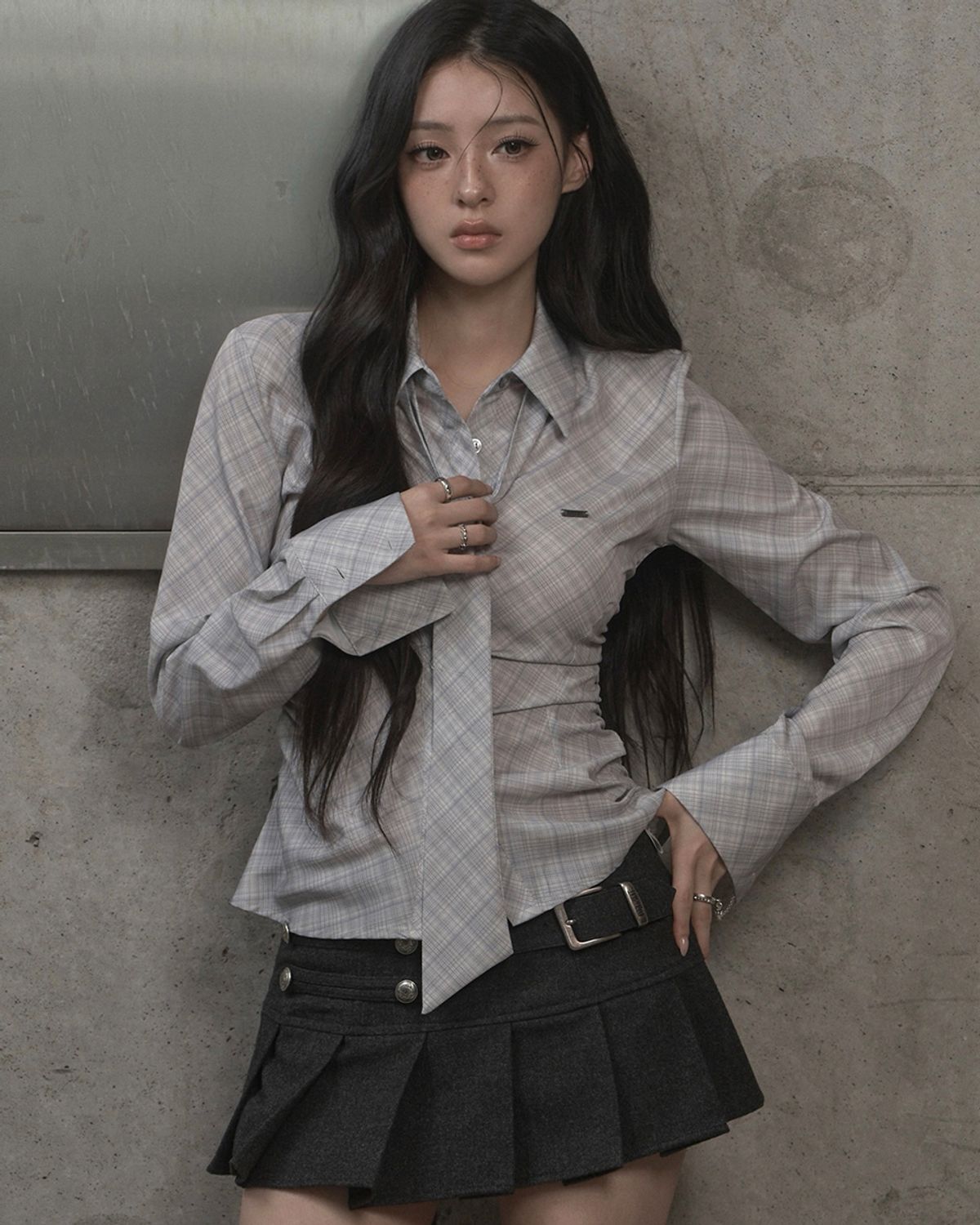 카키포인트(KHAKIPOINT) Plaid Tie Shirt (light gray)