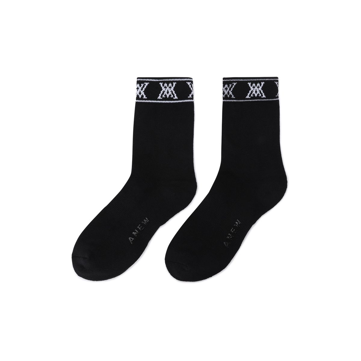 어뉴골프(ANEW GOLF) MEN STRIPE LOGO MIDDLE SOCKS_BK