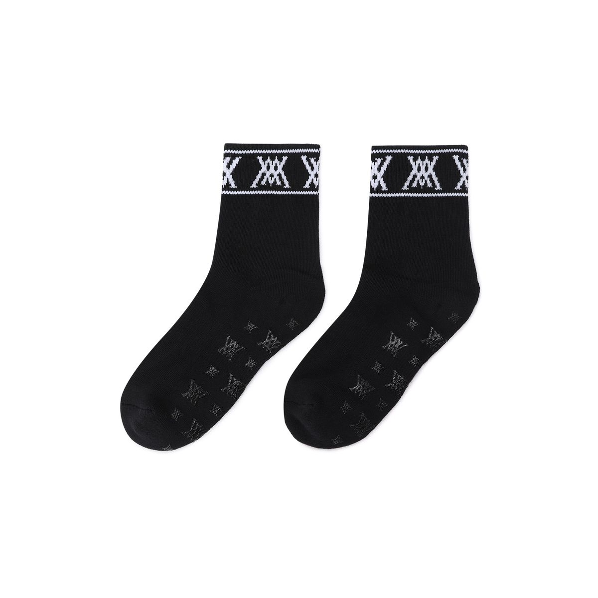어뉴골프(ANEW GOLF) WOMEN STRIPE LOGO MIDDLE SOCKS_BK