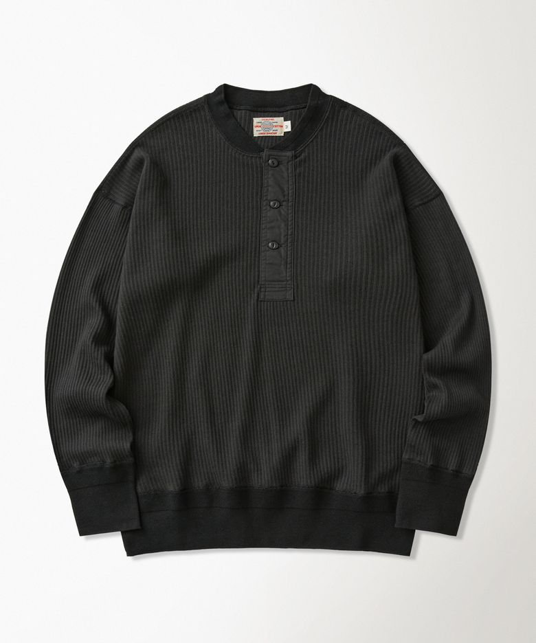 Ribbed Long Sleeve Henley Shirt Black