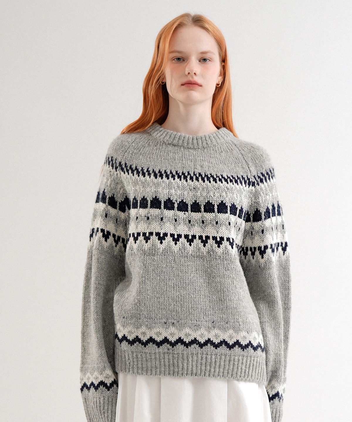 블레티(VLETI) Wool Jacquard Round Knit (Gray)
