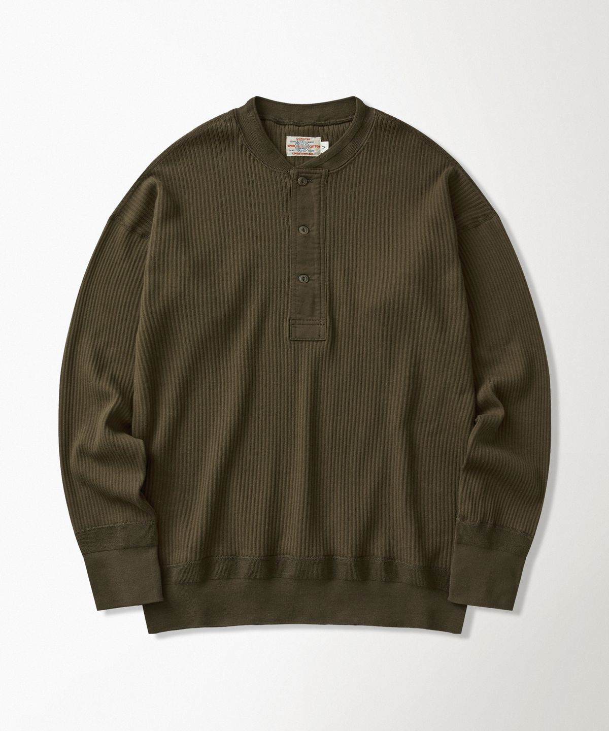 브론슨(BRONSON) Ribbed Long Sleeve Henley Shirt Olive Brown