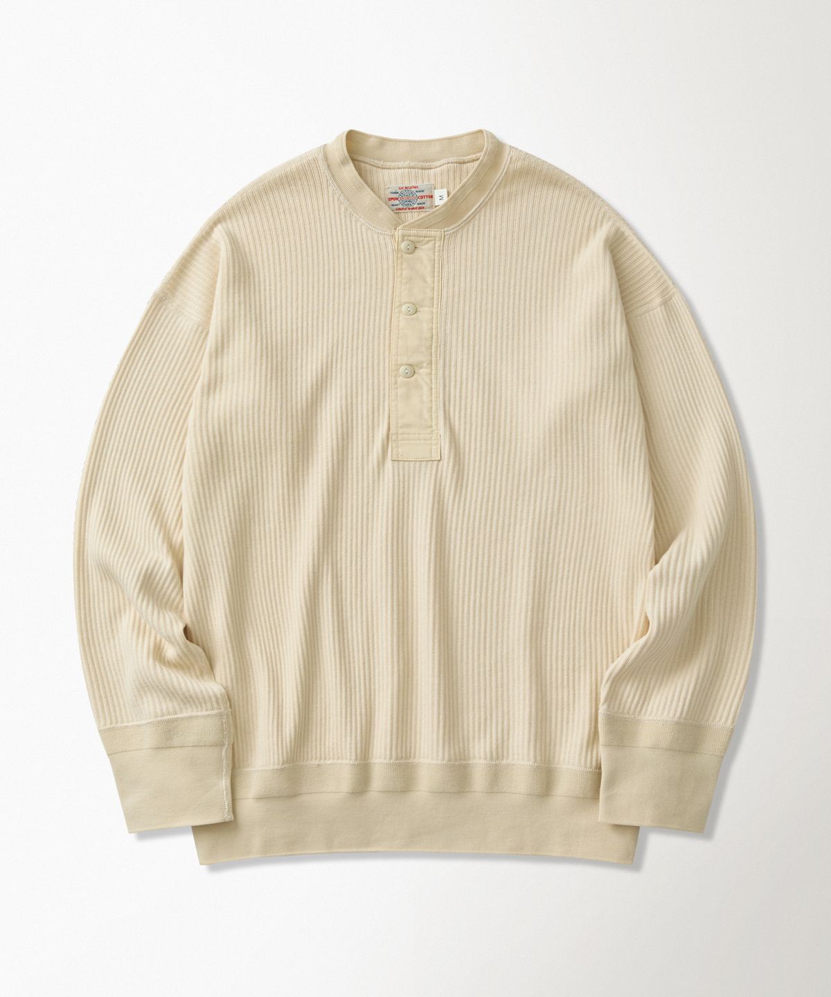 브론슨(BRONSON) Ribbed Long Sleeve Henley Shirt Apricot