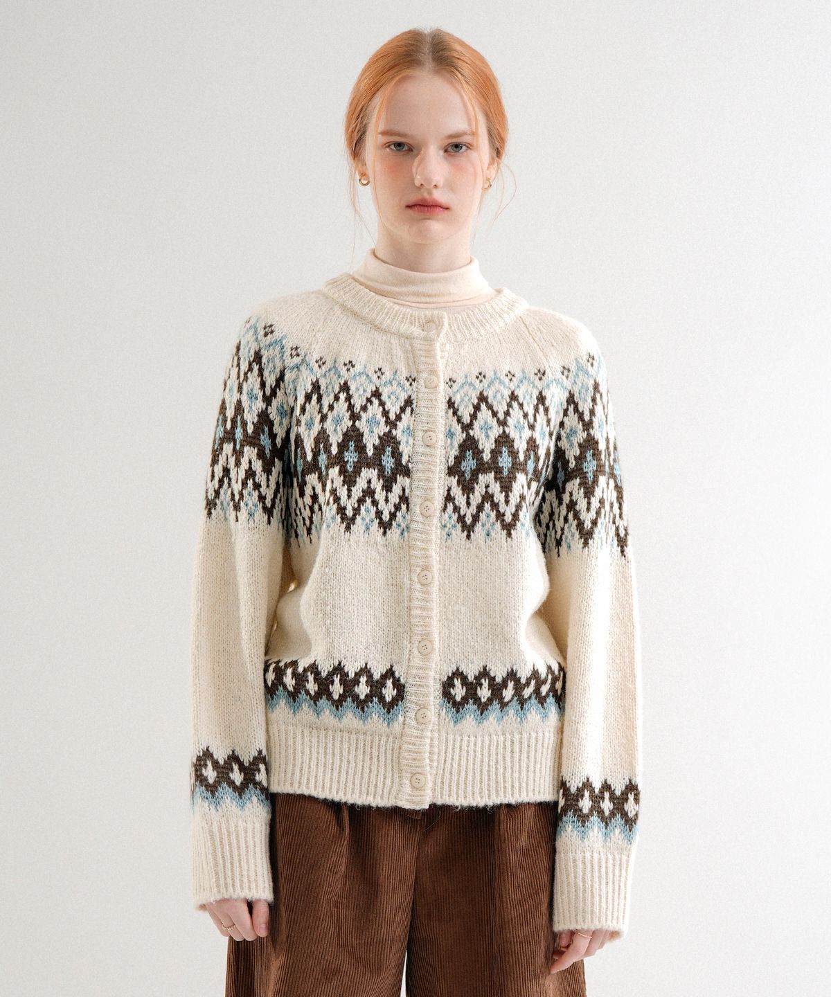 블레티(VLETI) Wool Jacquard Knit Cardigan (Cream)