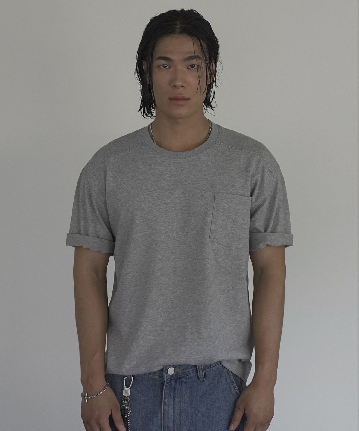 시도(SIIIIDO) ARMOR HALF T SHIRT(MELANGE GREY)