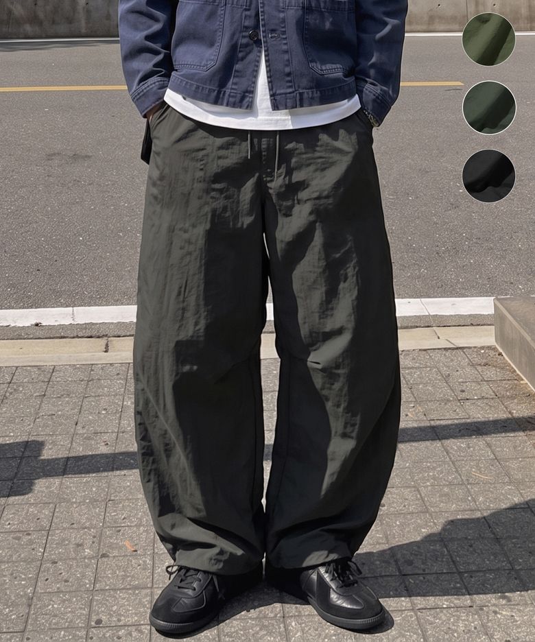 나일론 커브드 다트 밴딩 팬츠-3Color