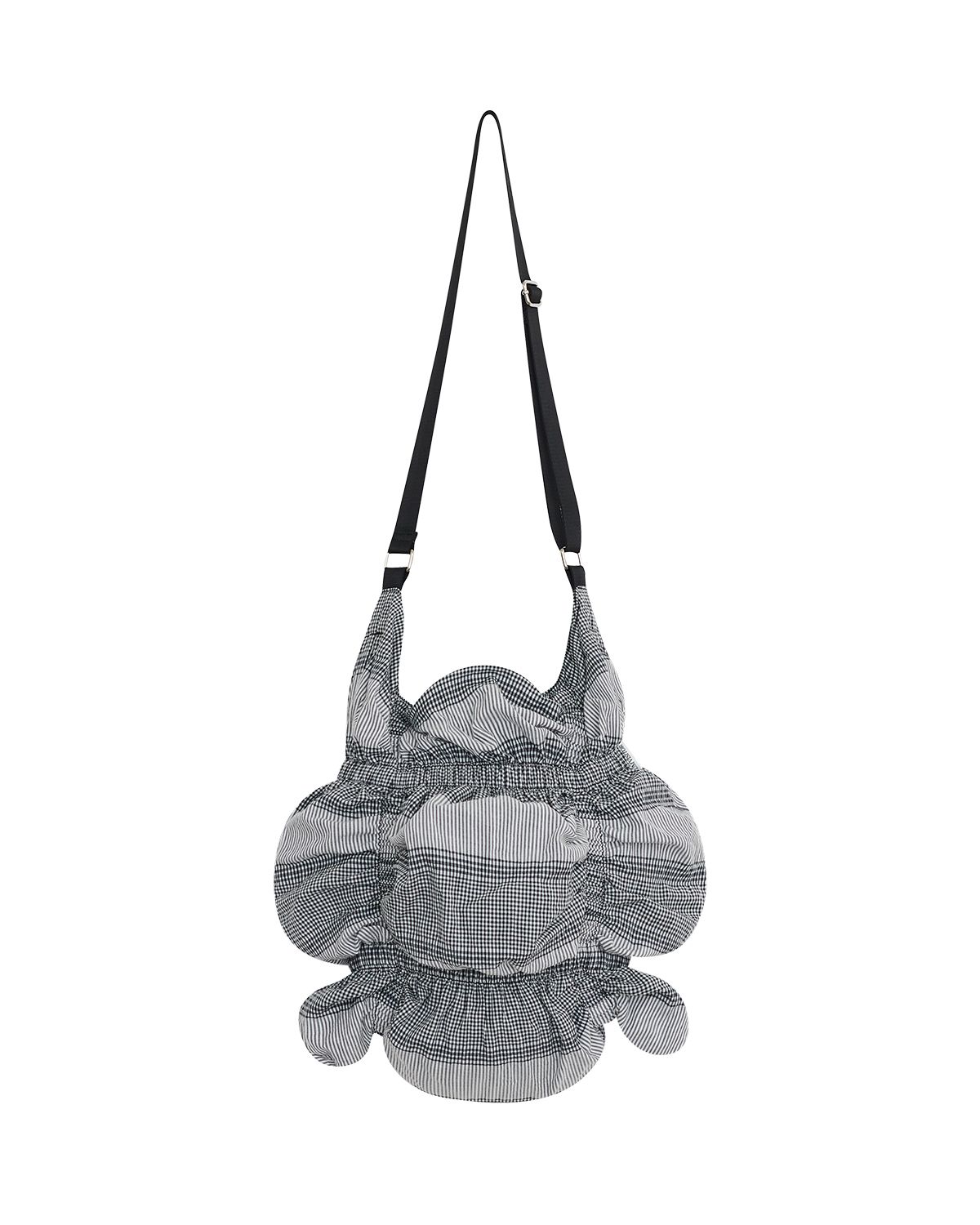 더뮤지엄비지터(THEMUSEUMVISITOR) CHECK SHIRRING CROSS BAG (BLACK)
