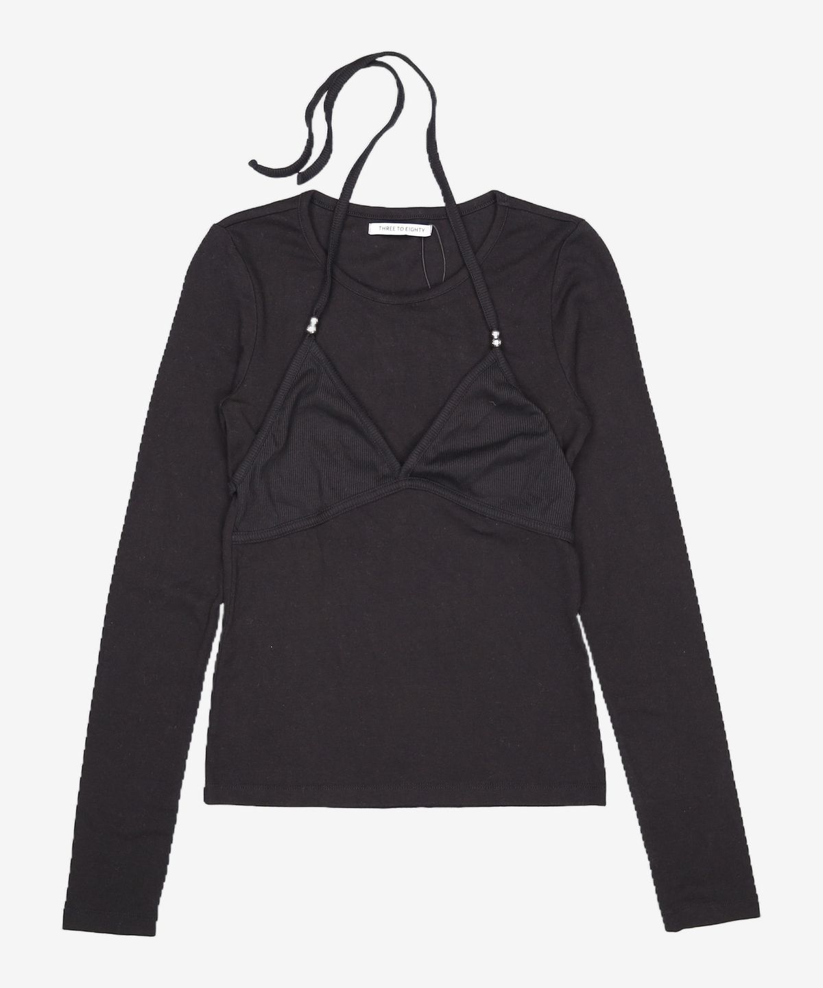 쓰리투에이티(THREE TO EIGHTY) [2nd REORDER] BEADY BRA LAYER LONG SLEEVE TEE BLACK ONE SIZE