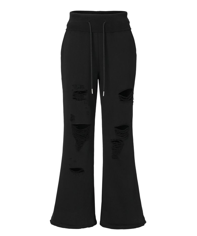 Damaged Cutting Bootcut Sweat Pants (black)