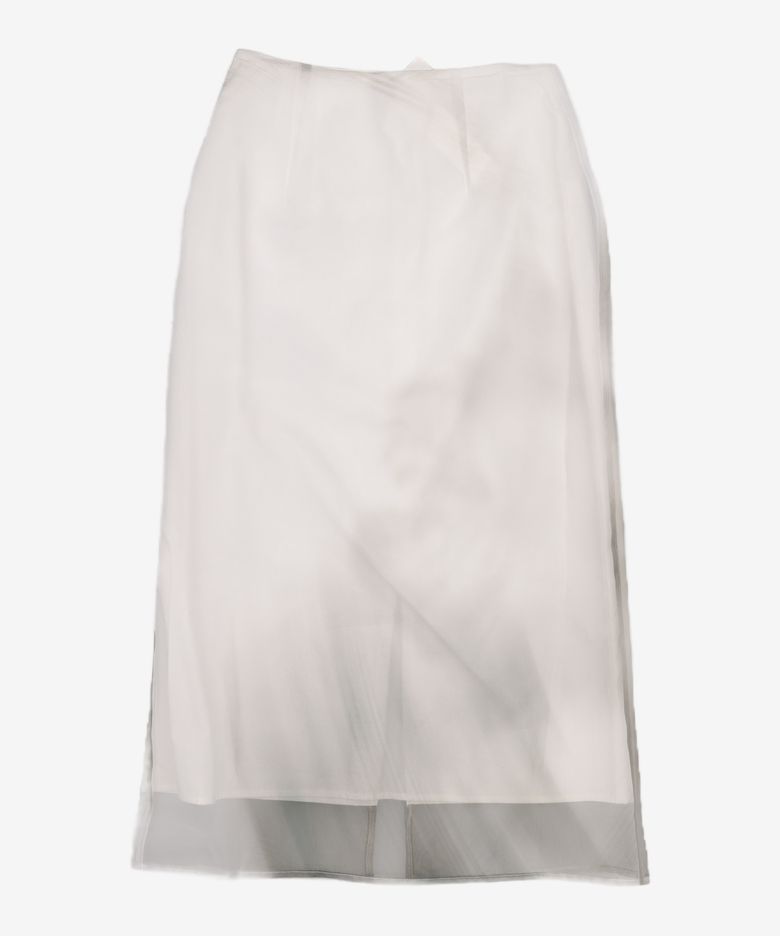 PRINTED ORGANZA LAYERED SKIRT (WHITE) S