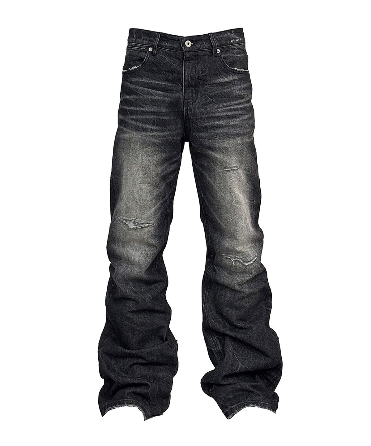 043Y(043Y) Distressed Washed Black Flared Denim