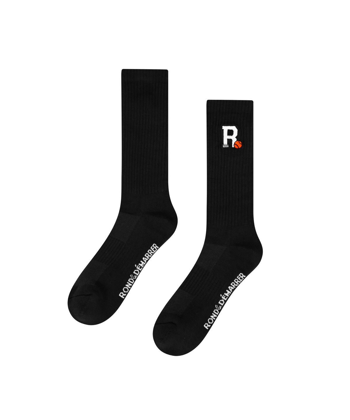 론앤디마리(ROND&DÉMARRER) [남녀공용] R자수 포인트 장목양말 (블랙)