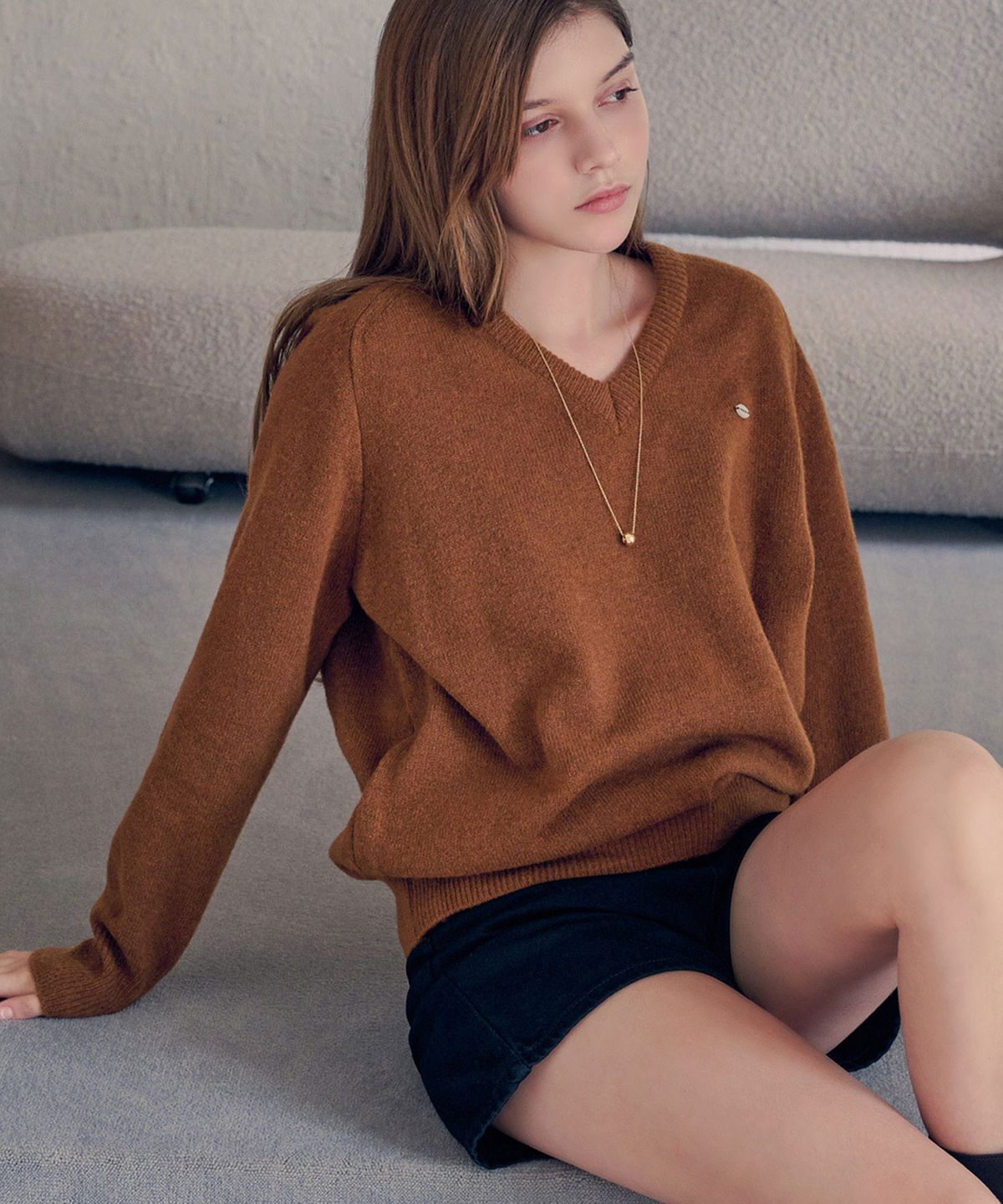 슬로우롤리(SLOWLOLLI) Superfine merino wool v-neck knit_4 Colors