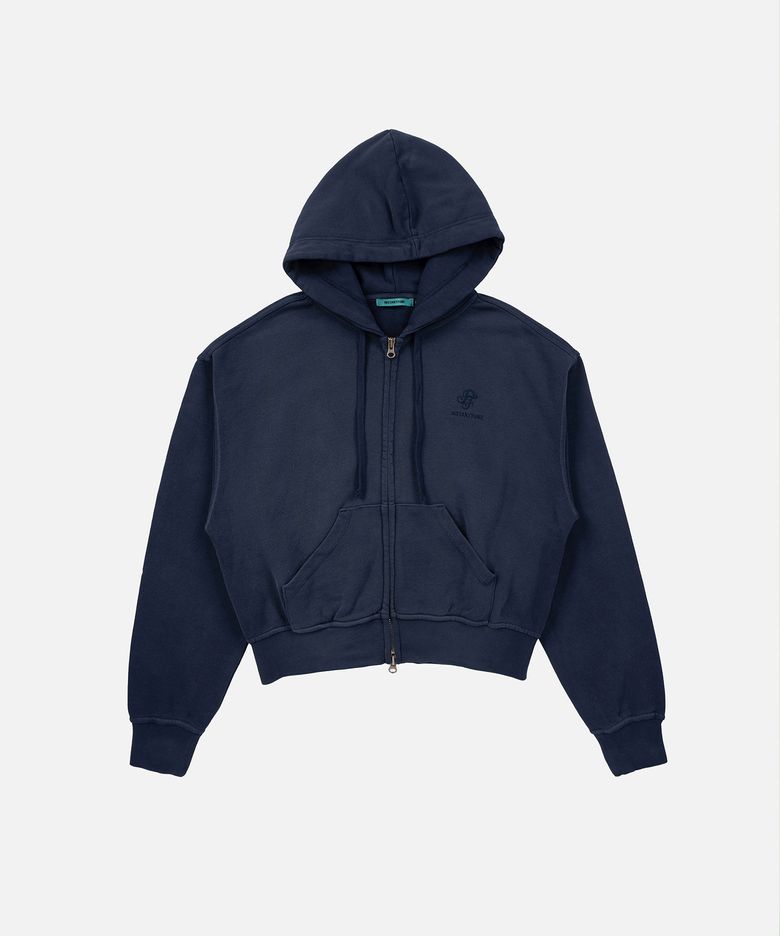 WASHED CROPPED HOODIE - NAVY