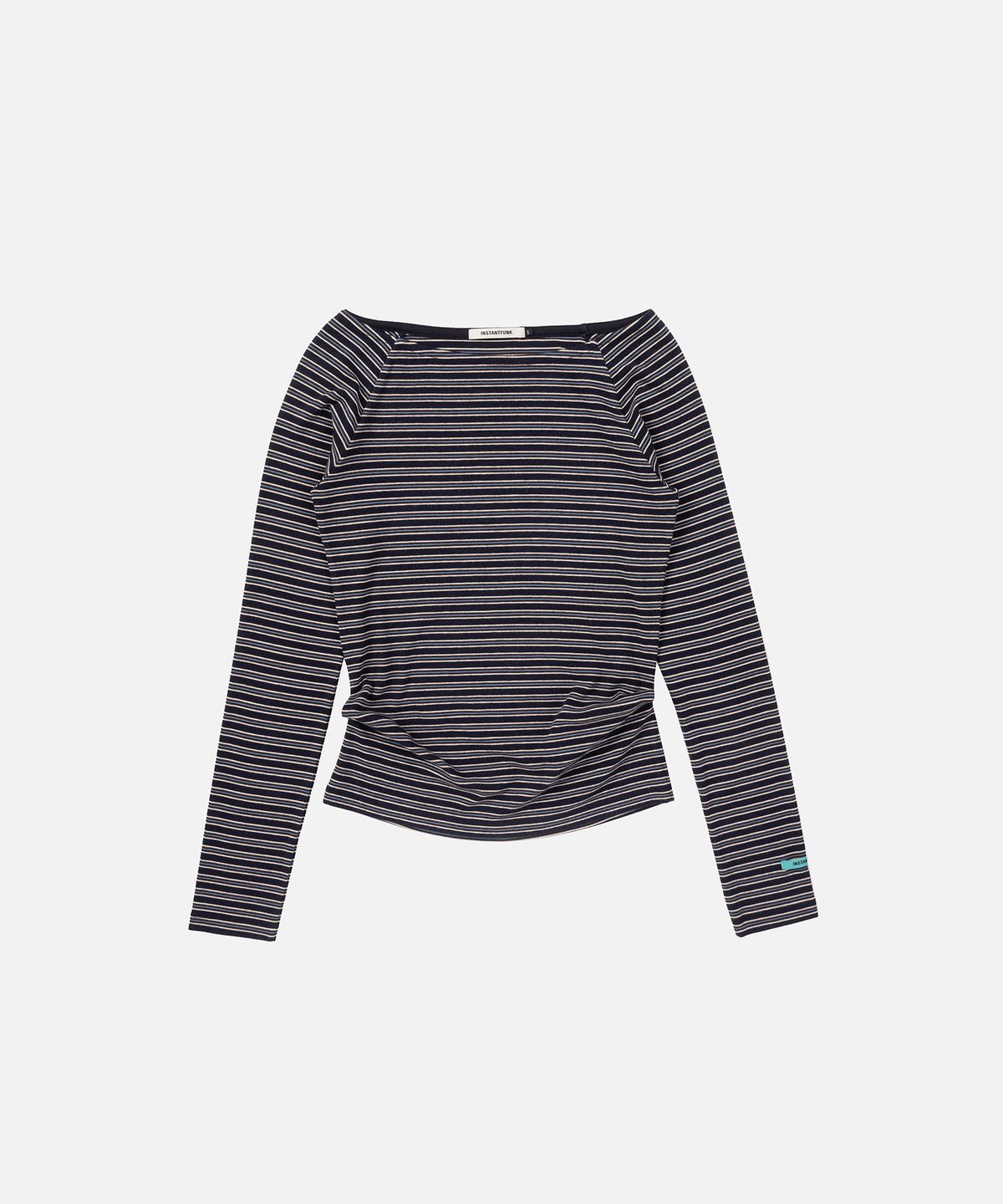 인스턴트펑크(INSTANTFUNK) STRIPE OFF SHOULDER NECK TEE - NAVY