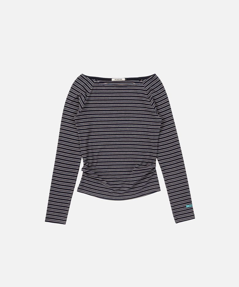 STRIPE OFF SHOULDER NECK TEE - NAVY