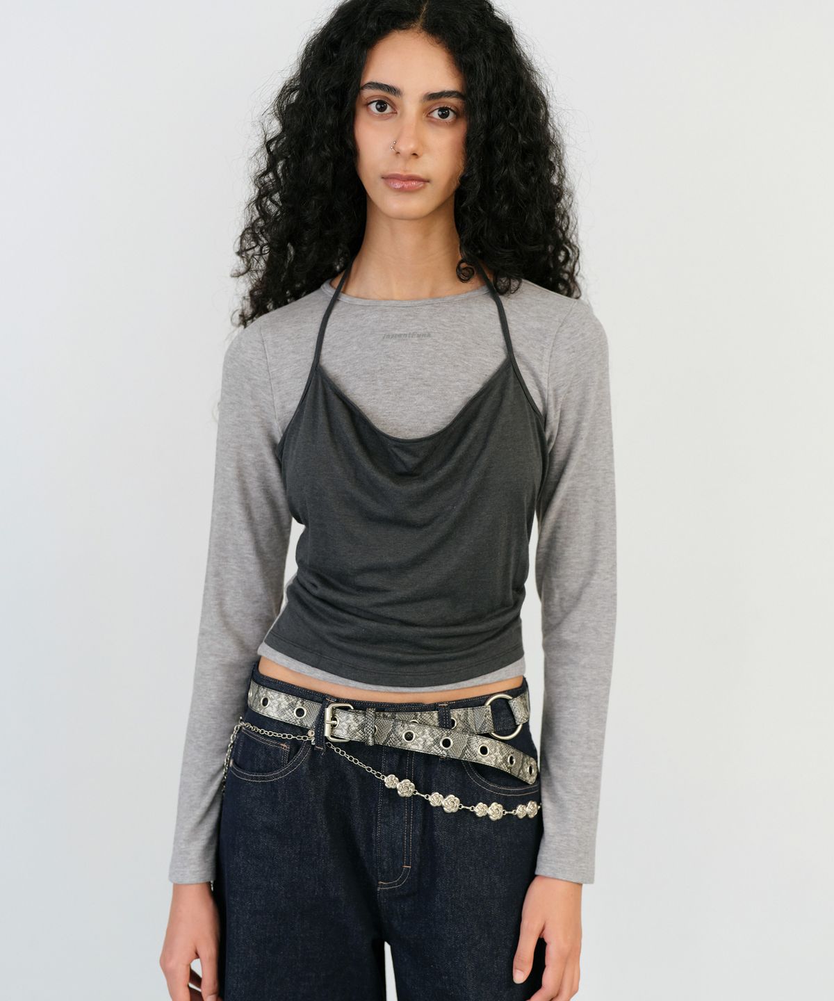 인스턴트펑크(INSTANTFUNK) LAYERED HALTER TOP - MELANGE GREY