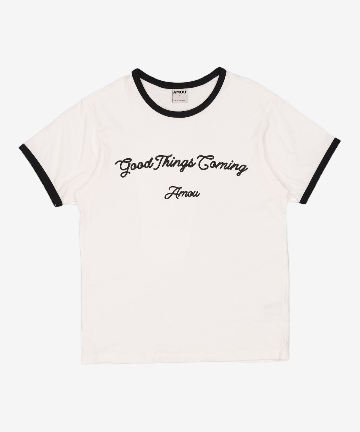 아모우(AMOU) Good things coming arch logo ringer half T-shirts white 1