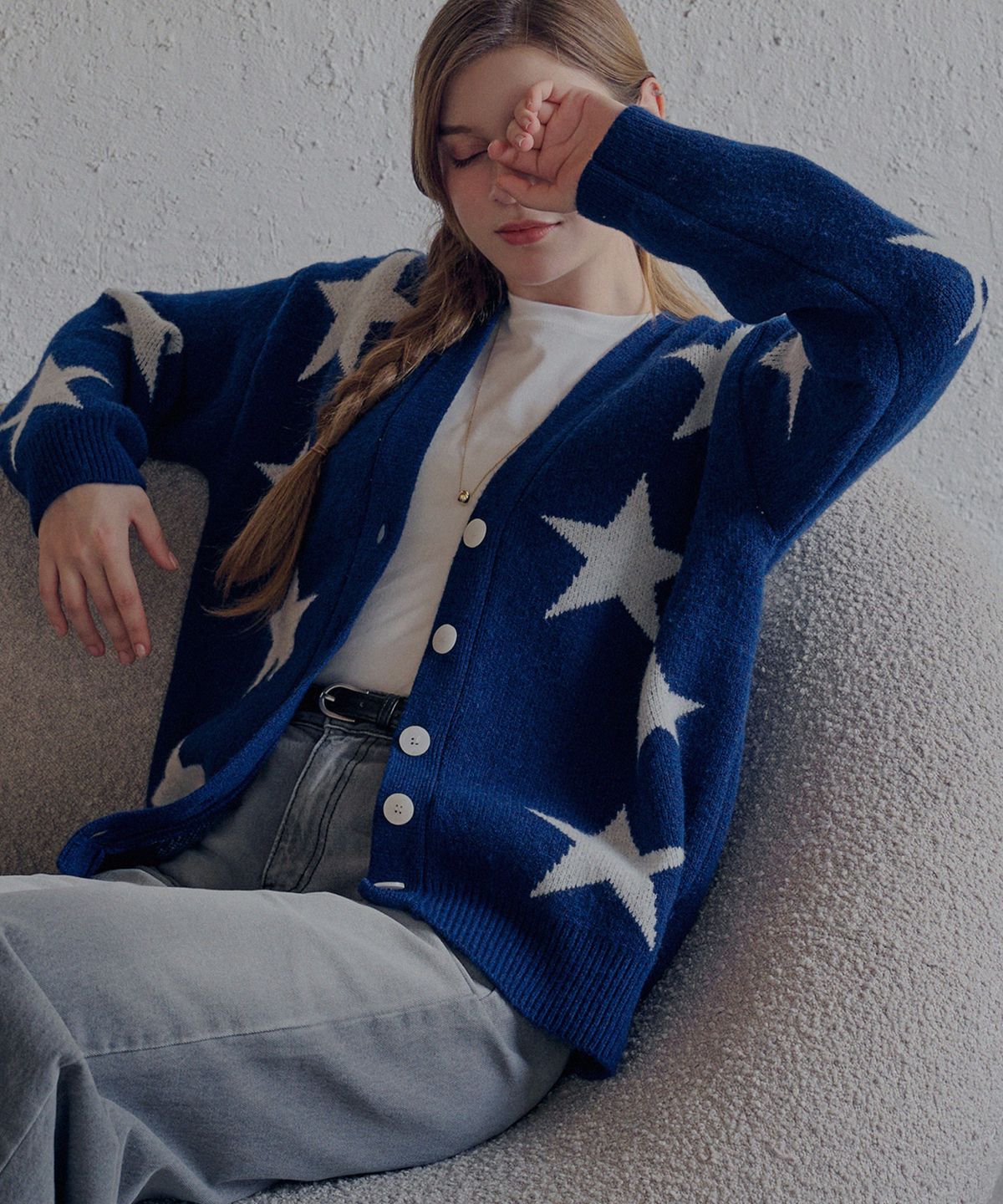 슬로우롤리(SLOWLOLLI) Star pattern knit cardigan_2 Colors
