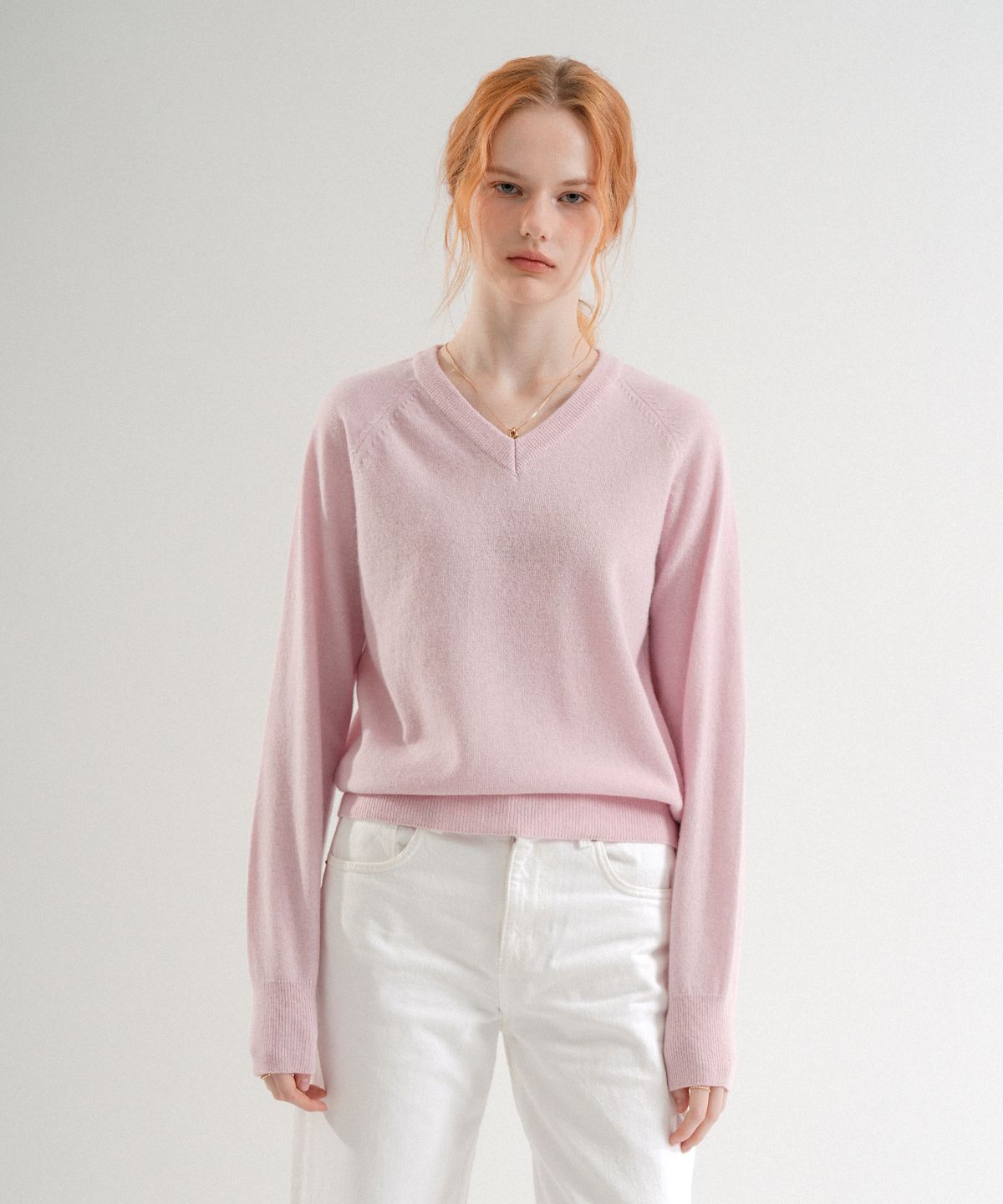 블레티(VLETI) Wool 100% V-neck Raglan Knit (Pink)