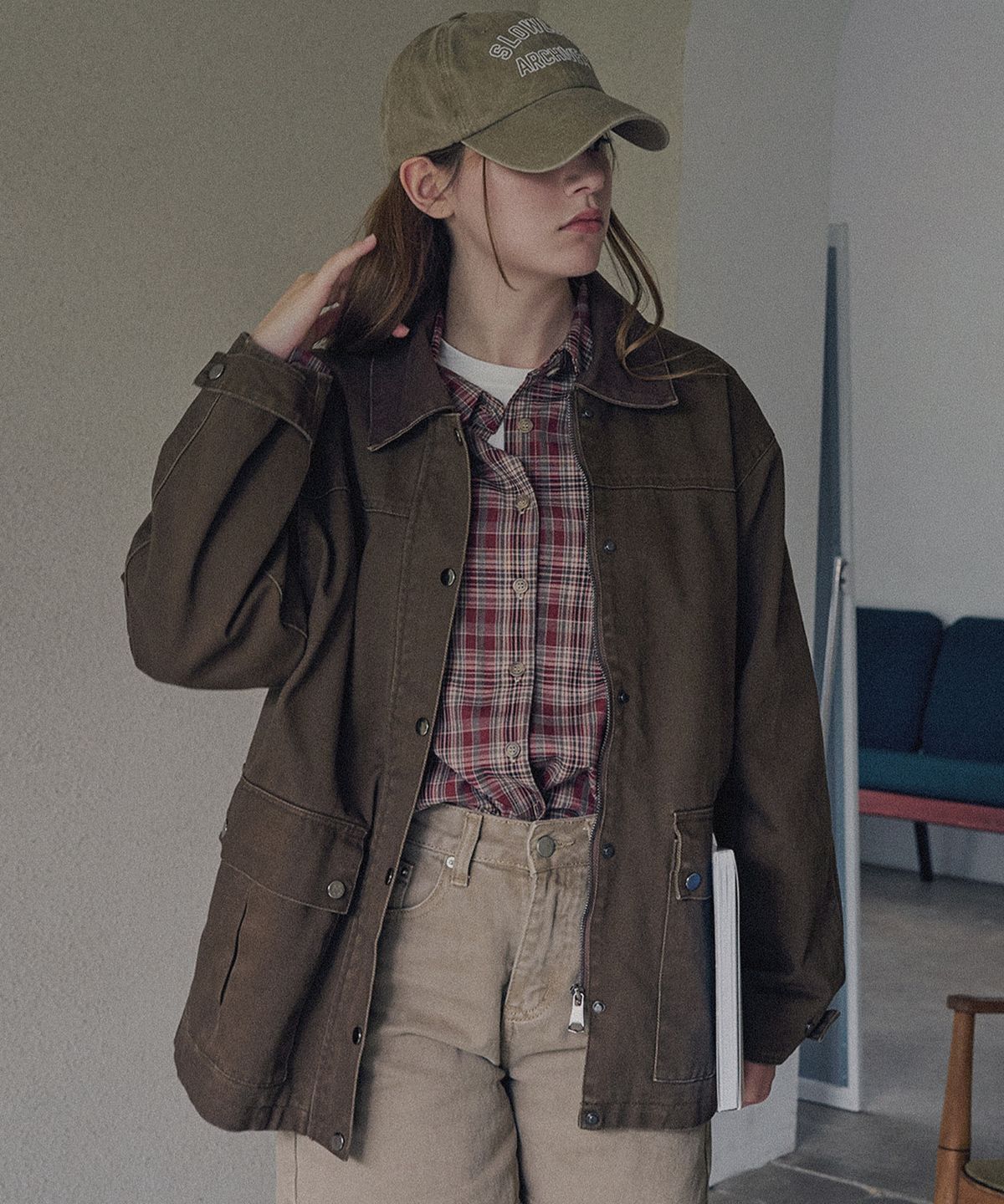 슬로우롤리(SLOWLOLLI) Leto pocket work jacket - Brown