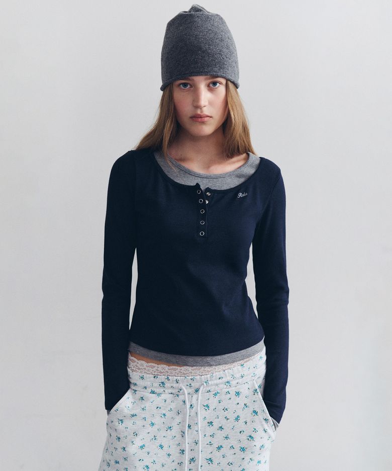 LAYERED HENRYNECK LONG SLEEVE  NV+M/GY
