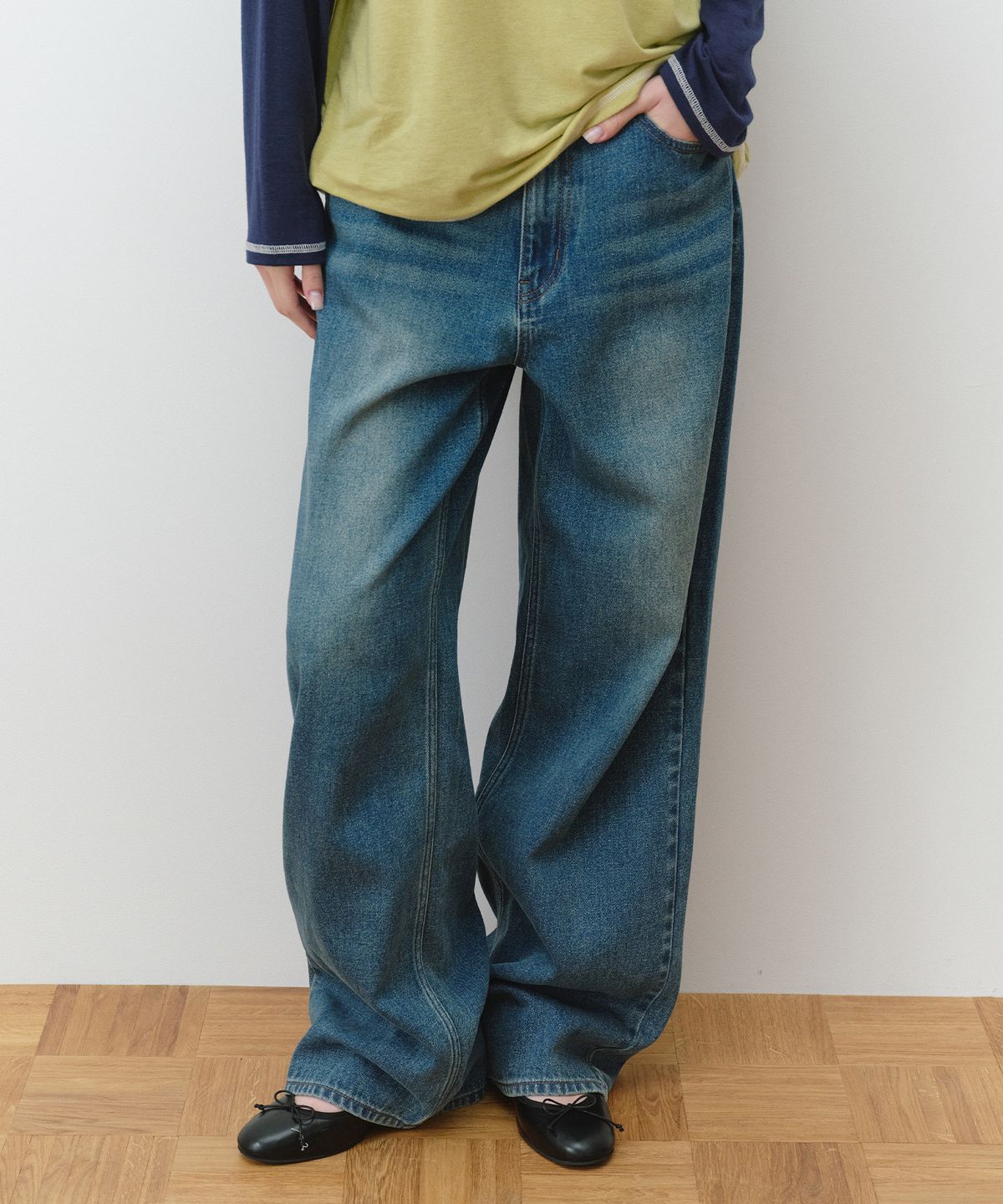 로라로라(ROLAROLA) WIDE DENIM PANTS BLUE
