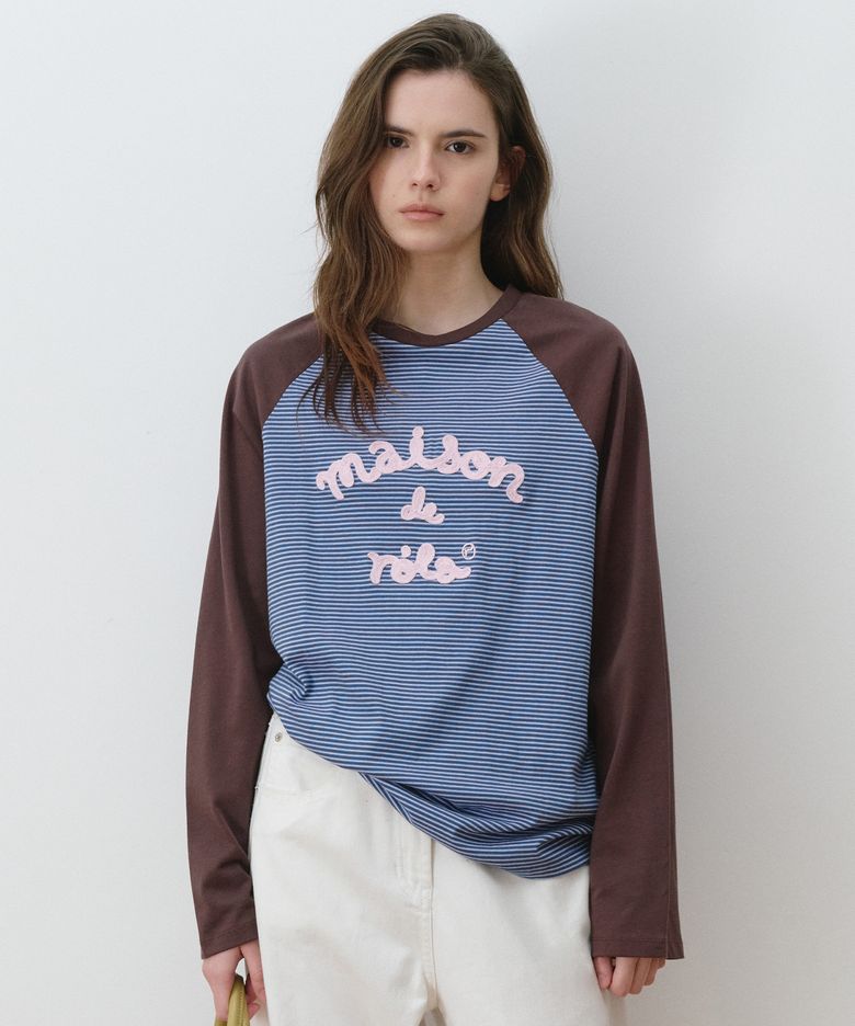 MAISON DE ROLA EMBROIDERY STRIPE LONG SLEEVE  BL+BR