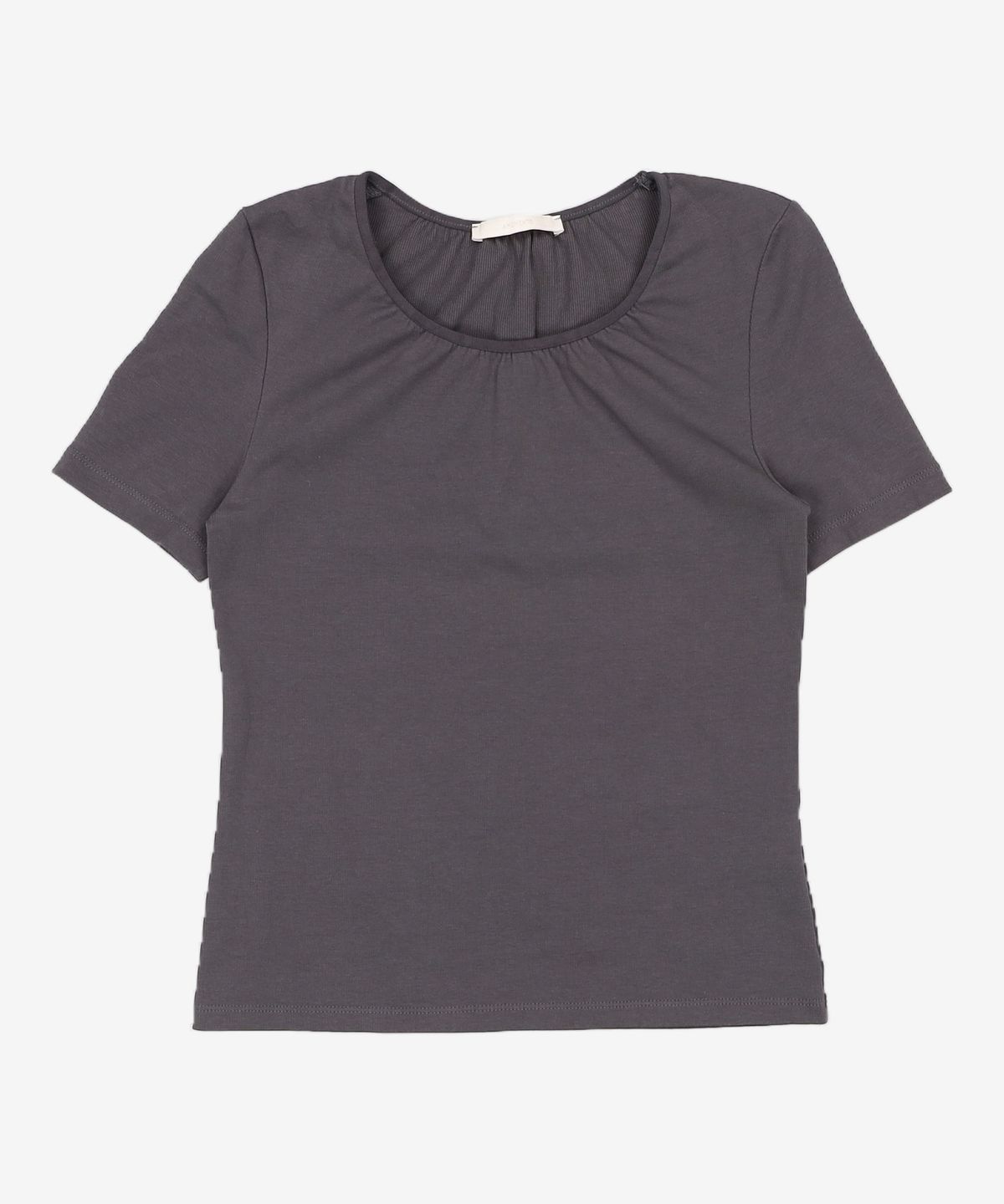 아모멘토(AMOMENTO) NECK SHIRRING SHORT SLEEVE TOP_CHARCOAL FREE
