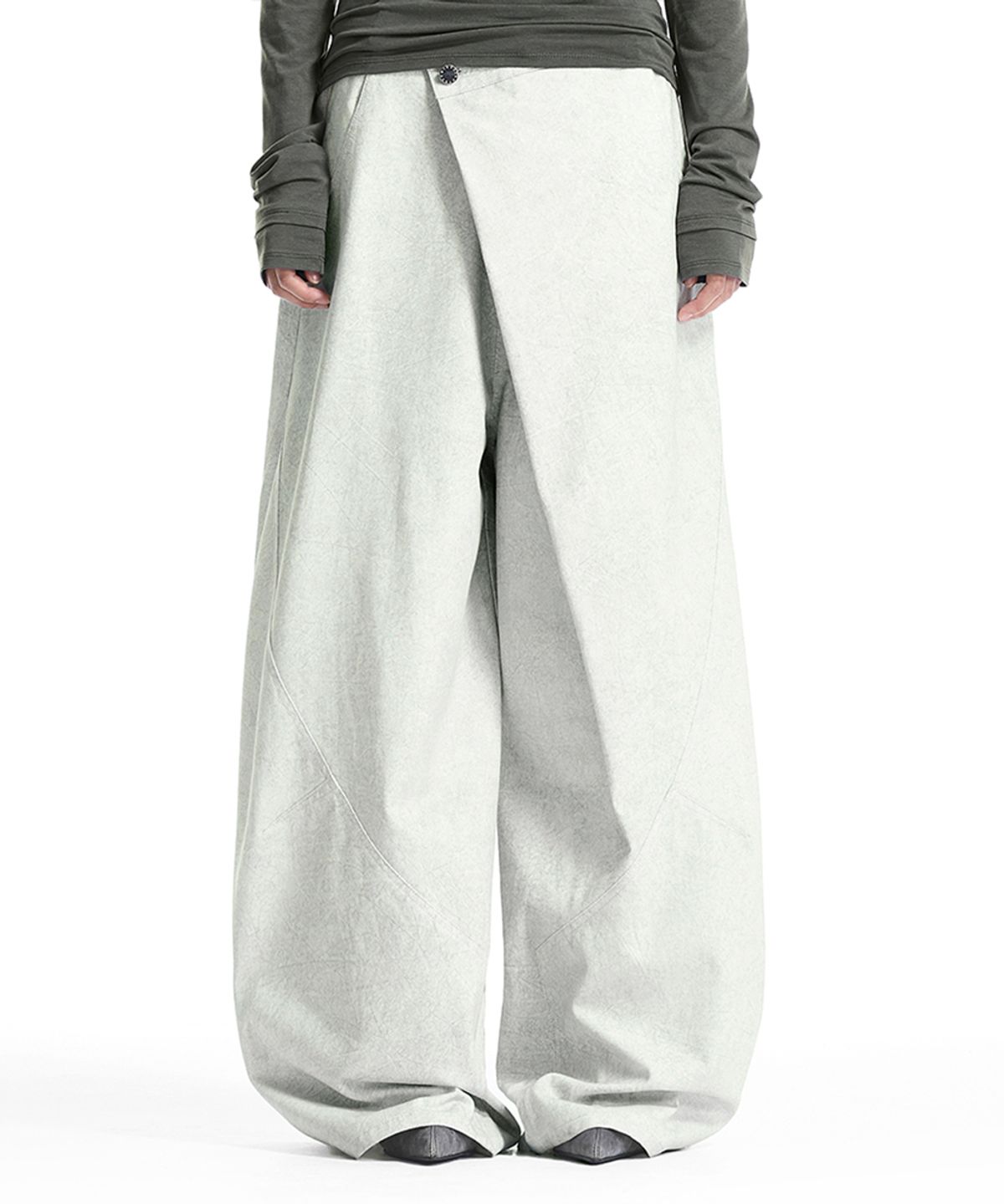 트리밍버드(TREEMINGBIRD) Overlap-Waist Curved Pants [ Ivory ]