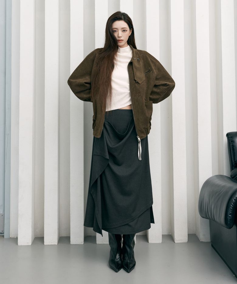 Layered Overlay Set-Up Skirt [ Charcoal ]
