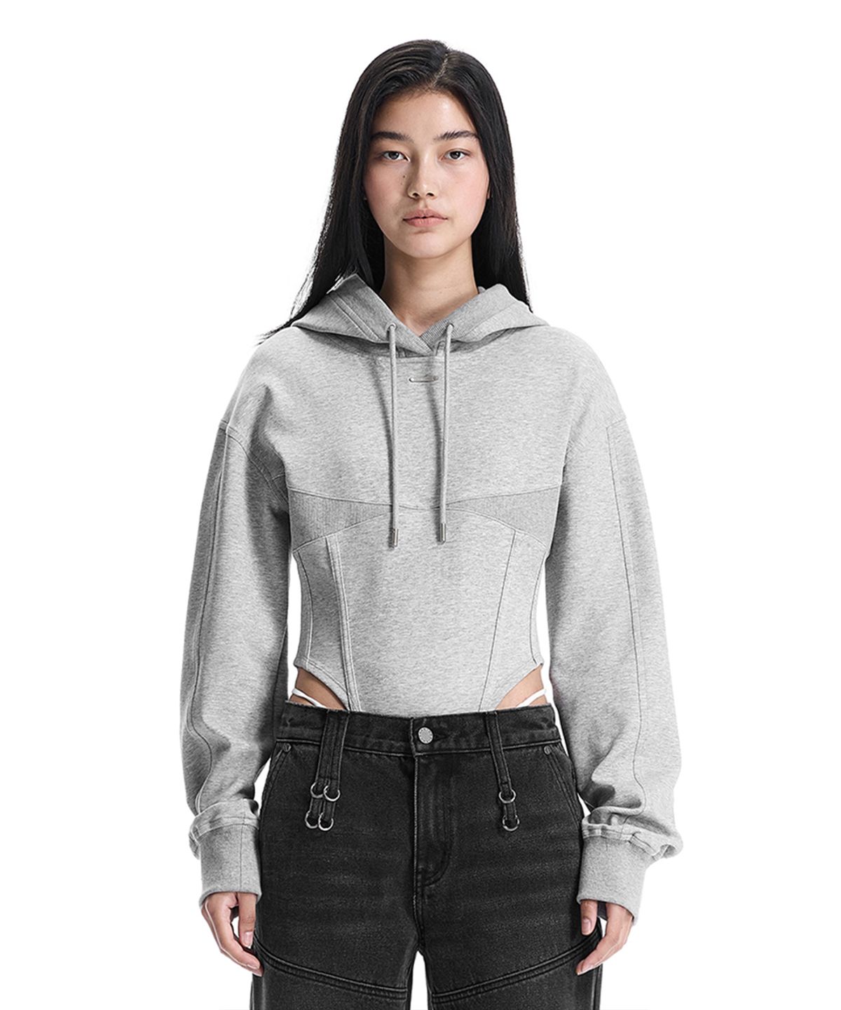 트리밍버드(TREEMINGBIRD) Hooded Bodysuit [ Melange Gray ]